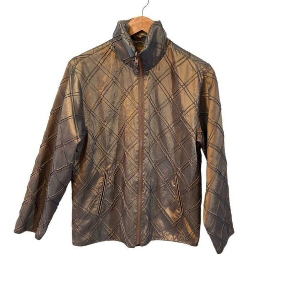 Mycra Pac One Reversible Travel Rain Coat Sz OP/S Green With Iridescent Gold